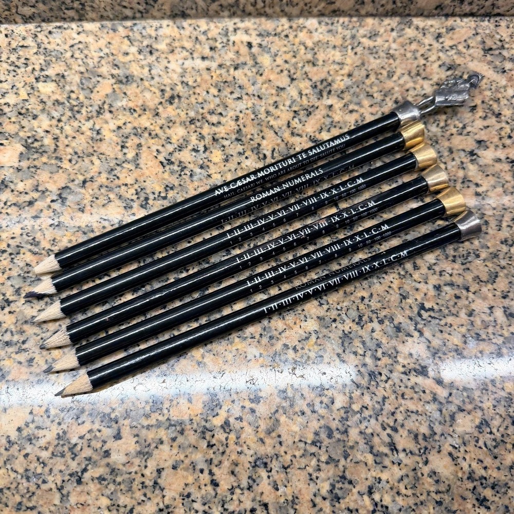 Roman Numerals Black Pencils Set Of 6 With Soldier Topper Kids School Desk